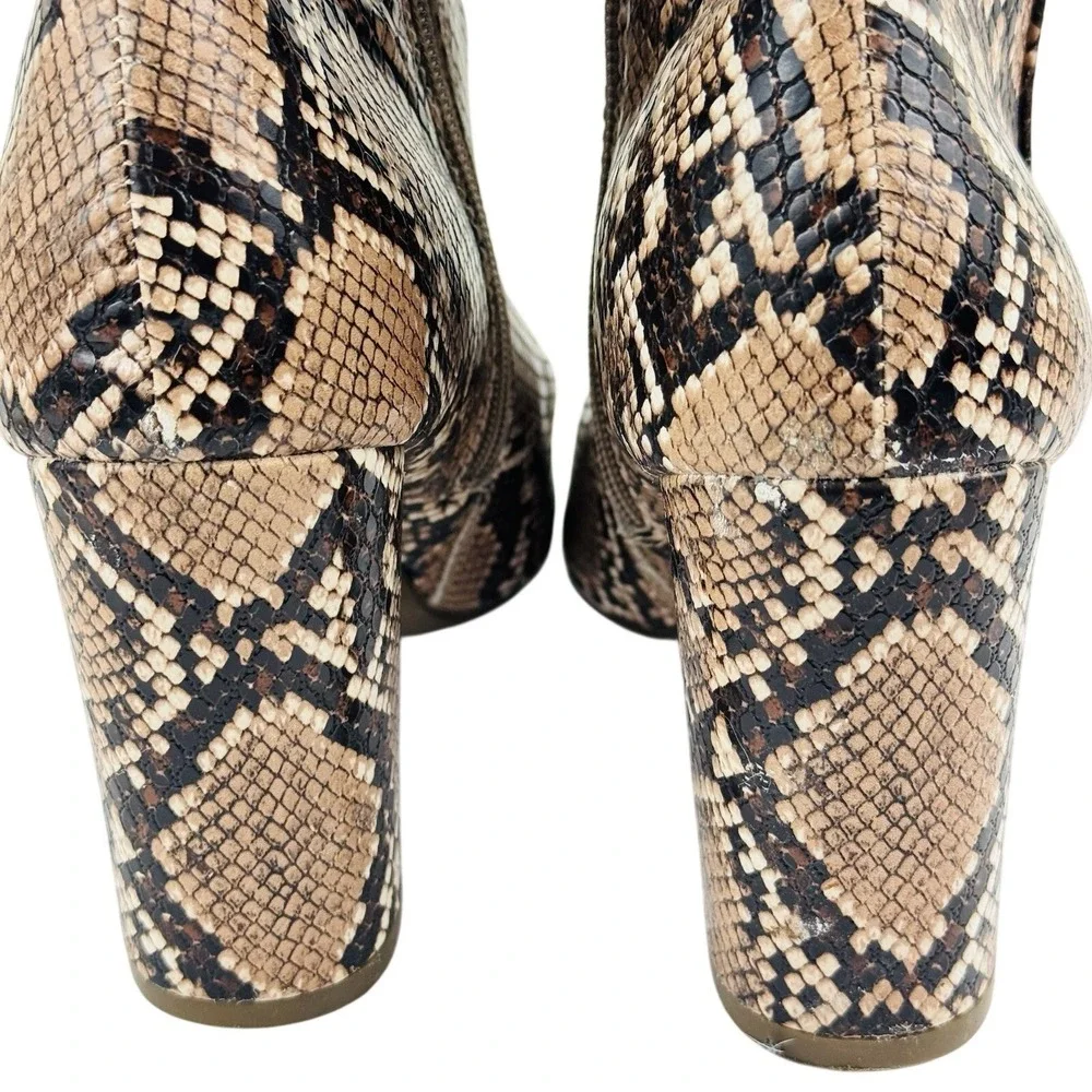 Womens Snakeskin Print Pointed‎ Toe Block Heel Ankle Boots Brown 9